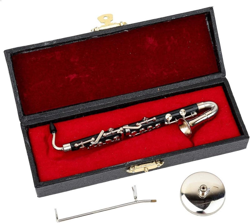 Dselvgvu Miniature Bass Clarinet with Stand and Case Mini Musical Instrument Bass Clarinet Replica Collectible Figurines Dollhouse Accessories Model Home Decoration Display Ornament (5.12") - Image 3