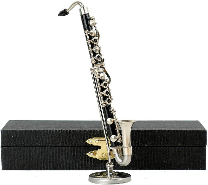 Dselvgvu Miniature Bass Clarinet with Stand and Case Mini Musical Instrument Bass Clarinet Replica Collectible Figurines Dollhouse Accessories Model Home Decoration Display Ornament (5.12") - Image 1