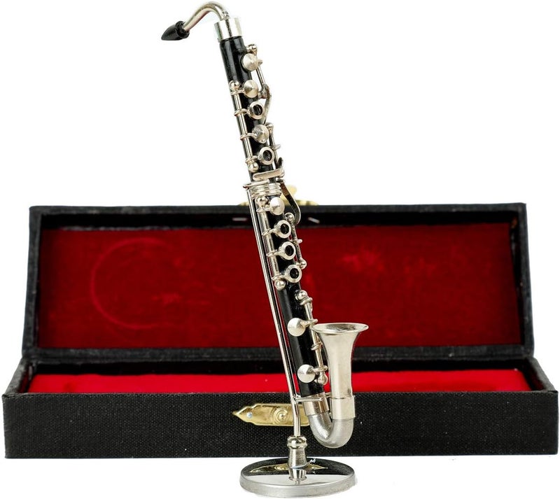 Dselvgvu Miniature Bass Clarinet with Stand and Case Mini Musical Instrument Bass Clarinet Replica Collectible Figurines Dollhouse Accessories Model Home Decoration Display Ornament (5.12") - Image 4