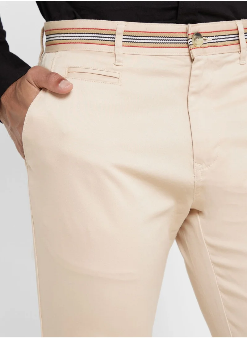 Thomas Scott Thomas Scott Men Cream-Coloured Slim Fit Chinos Trousers