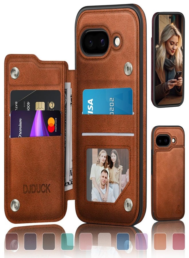 DJDUCK Designed for Google Pixel 9A Case Wallet with Card Holder, [RFID Blocking Leather Protection] [Magnetic Clasp Cover] Shockproof Men Women Cases for Pixel 9A Light Brown - Image 1