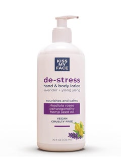 Kiss My face Kiss My Face De-Stress Hand & Body Lotion Lavender + Ylang Ylang - Cruelty-Free and Vegan Lotion for Dry Skin - 16 oz Bottle with Pump (Lavender & Ylang Ylang, Pack of 1)  - Image 1