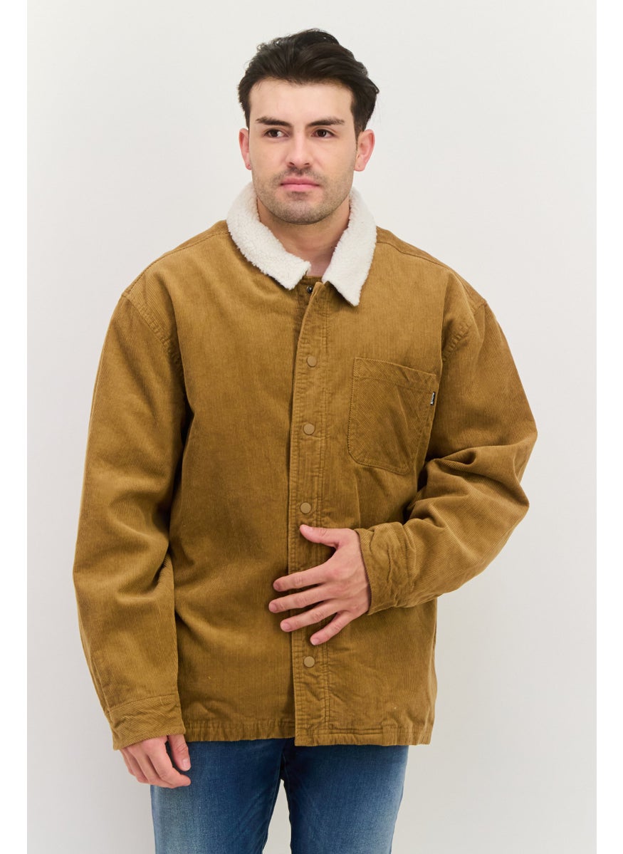 Hurley - Men Spread Neck Long Sleeve Textured Jacket Shirt, Tan - Image 1