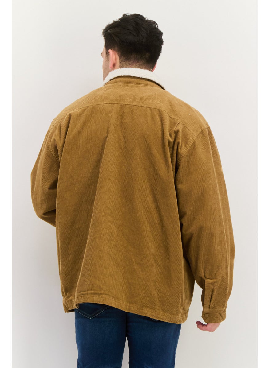 Hurley - Men Spread Neck Long Sleeve Textured Jacket Shirt, Tan - Image 1