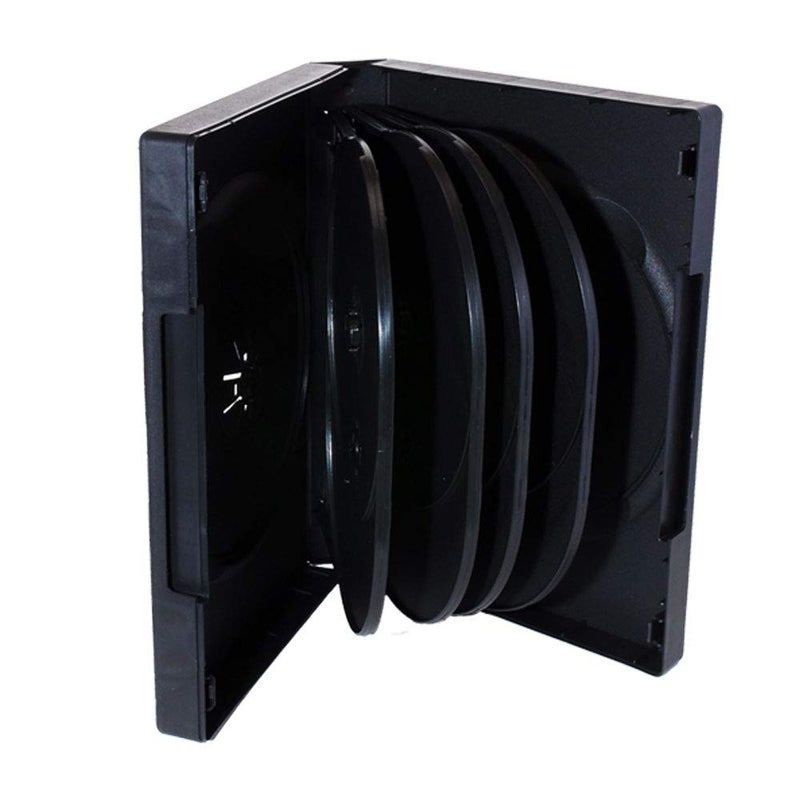 Maxtek Black 10 Disc CD/DVD/Blu-ray Case with 4 Flip Trays and Outter Clear Artwork Sleeve, 2 Pack - Image 1