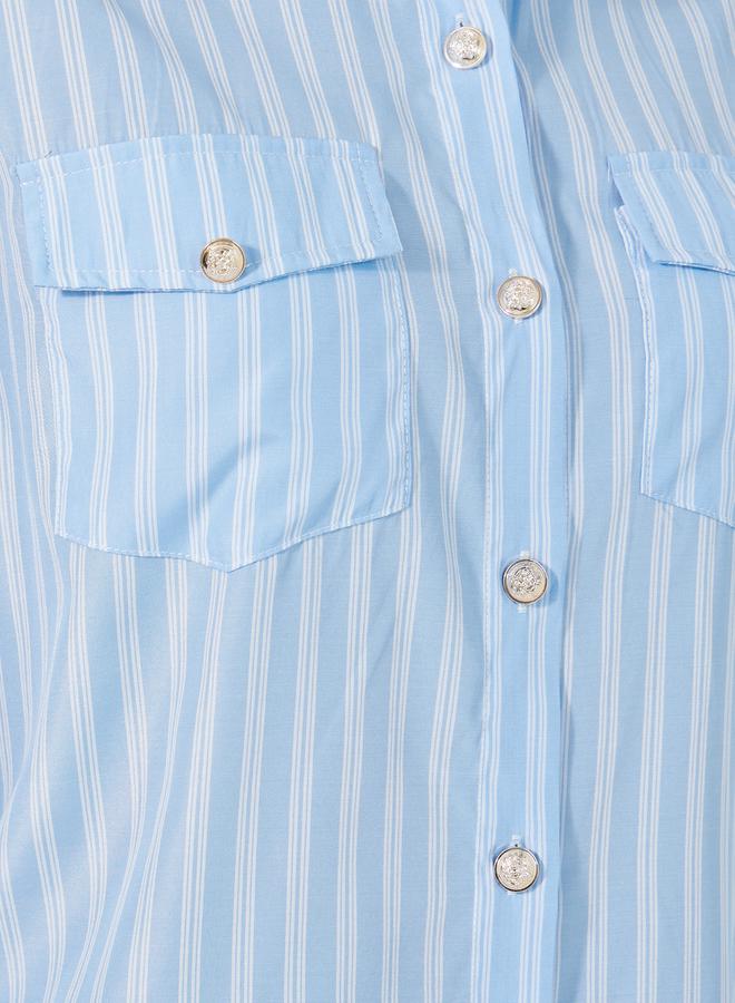 Styli Striped Chest Pocket Shirt with Contrast Collar Detail  - Image 3