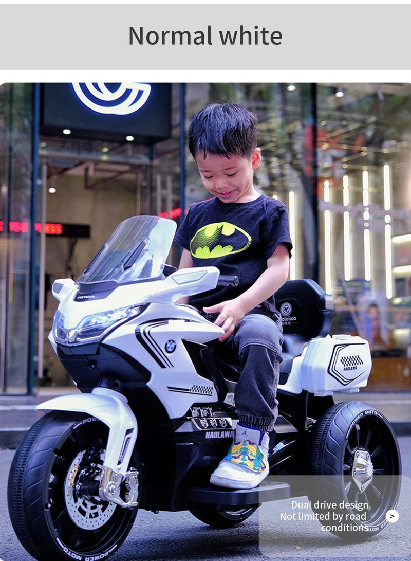 White 12V Electric Ride-On Bike for Kids with LED Lights, Music & Rear Storage - Image 4