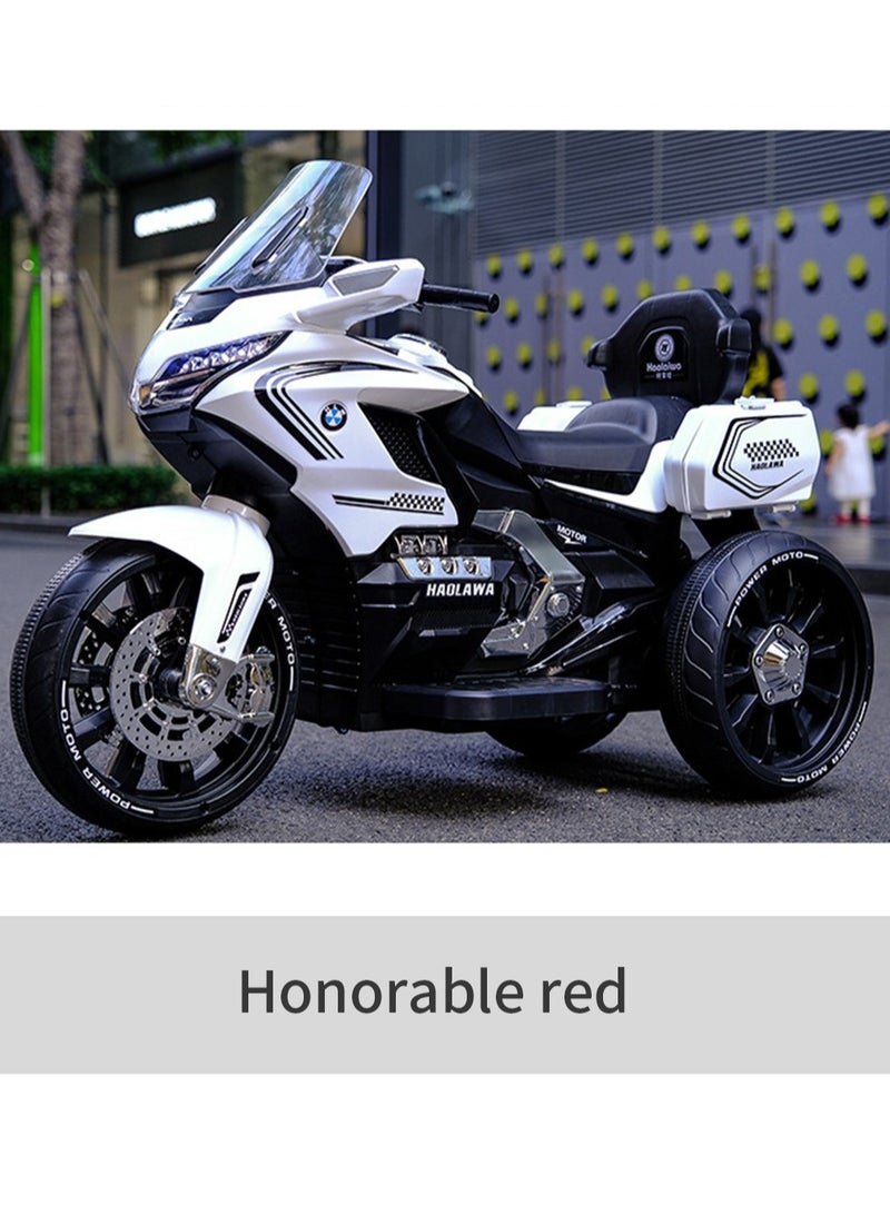 White 12V Electric Ride-On Bike for Kids with LED Lights, Music & Rear Storage - Image 5