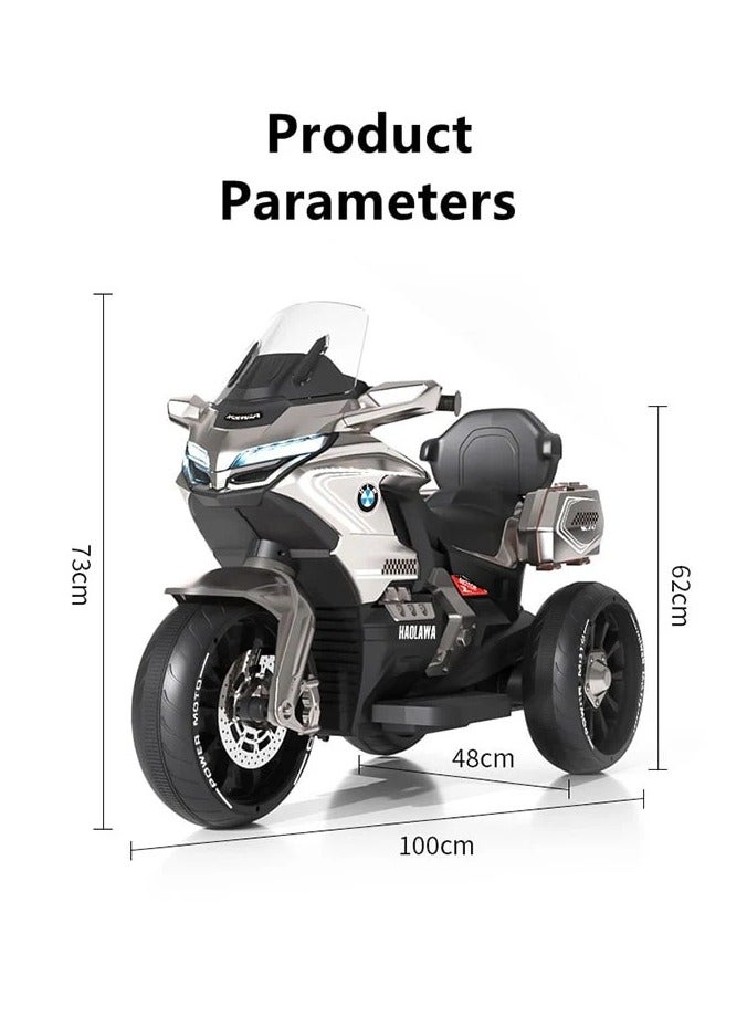 White 12V Electric Ride-On Bike for Kids with LED Lights, Music & Rear Storage - Image 2