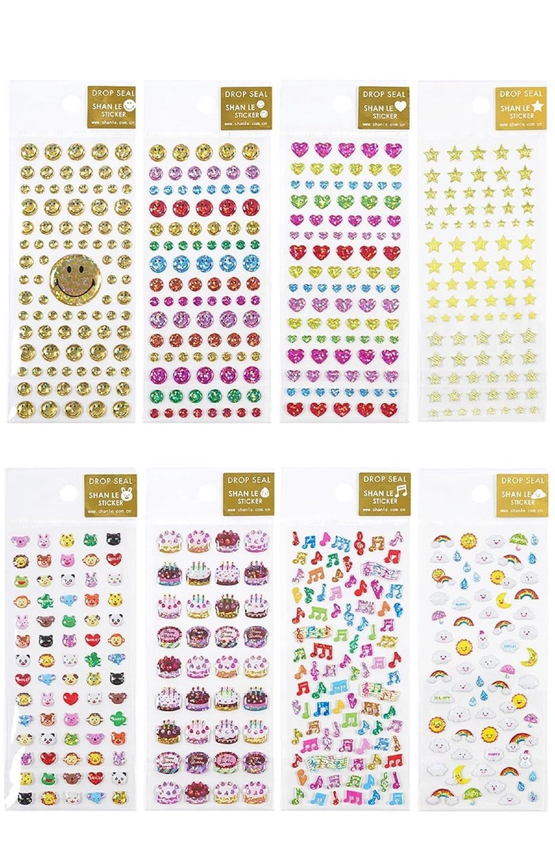 DEOXY Pack of 8 Stickers Set Puffy for Kids, 3D for Girls, Aesthetic Sticker, Cute, Foam Stickers for Kids, Craft, Self Adhesive (DX-001) - Image 1