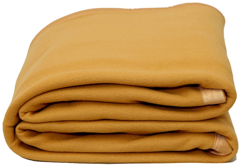 Goyal's Modern Solid/Plain All Season Polar Fleece Double Bed Blanket with Premium Satan Border 500 TC, 90x90 Inches - Camel - Image 4