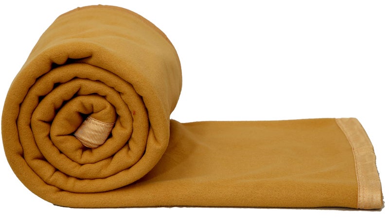 Goyal's Modern Solid/Plain All Season Polar Fleece Double Bed Blanket with Premium Satan Border 500 TC, 90x90 Inches - Camel - Image 2