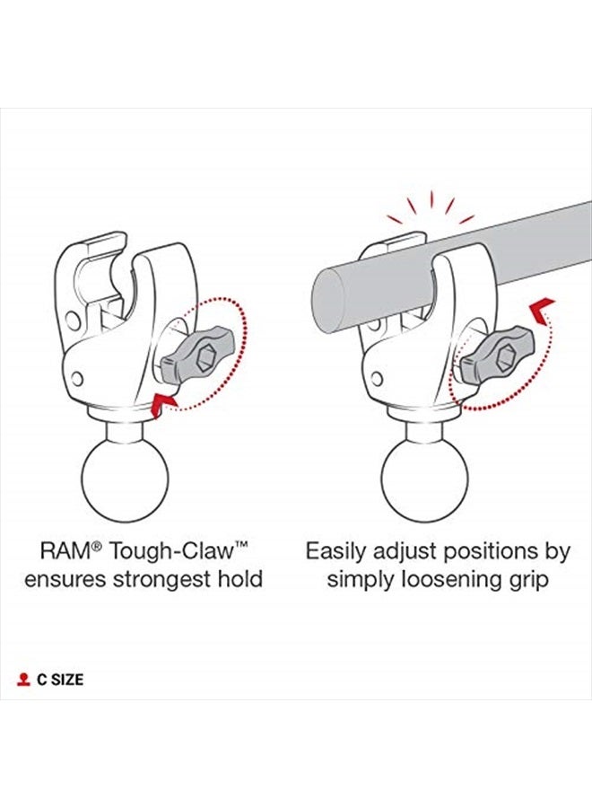 RAM Mounts RAP-404U Tough-Claw Medium Clamp Ball Base with C Size 1.5" Ball for Rails 1" to 1.875" in Diameter - Image 5