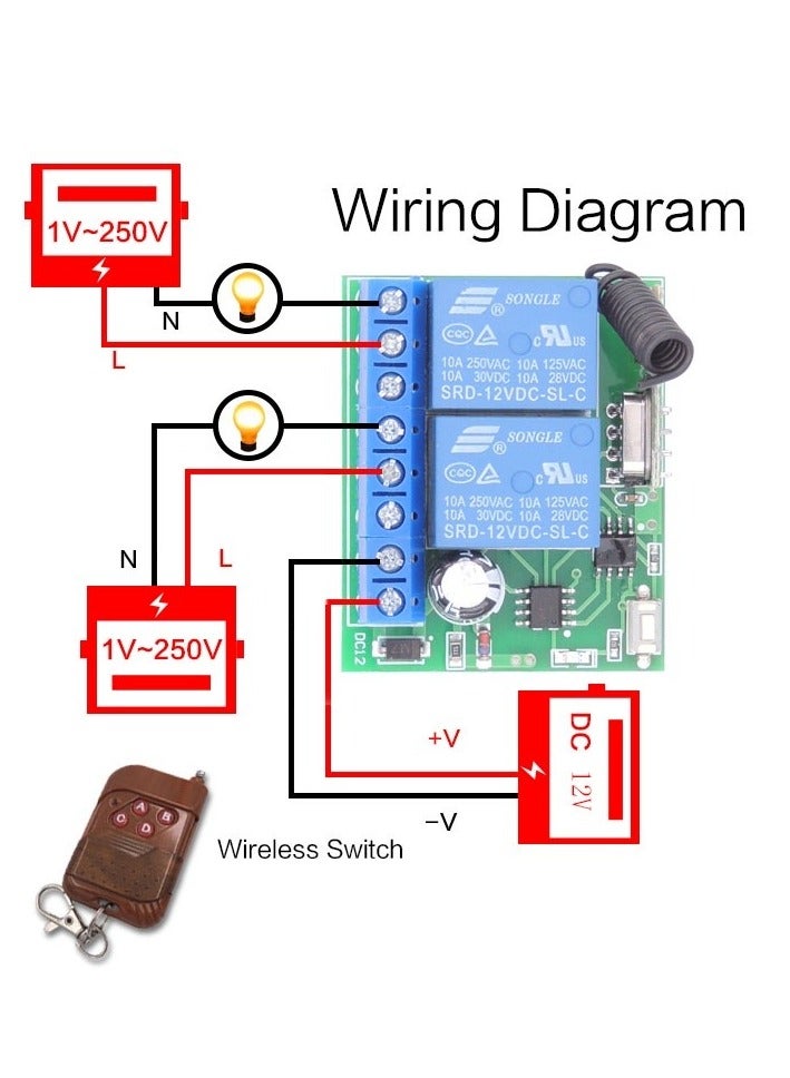 433MHz Universal Remote Control Switch DC 12V 10A Rf Relay Receiver And Transmitter For Expansion Door\ Led Light Controller - Image 2