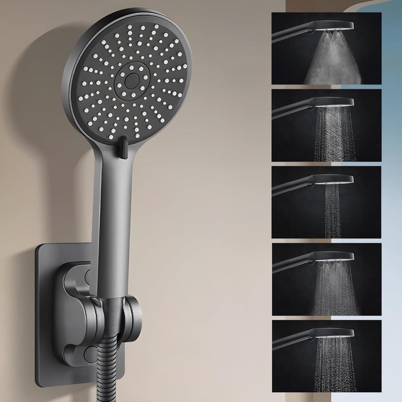 MIORAH 5 Function Hand Shower for Bath with 1m Tube & Wall Hook | Anti-Clog Silicone Nozzels with High Pressure | Handshower for Bathroom | Black- Full Set - Image 1