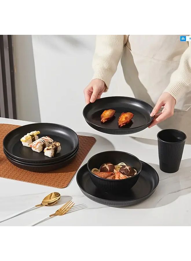 Black Portable 32 Piece PP Cutlery Set With Plates Bowls and Cup - Image 2