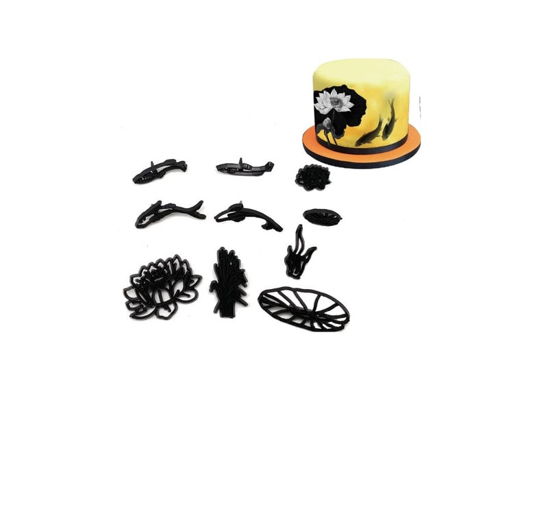 Shan SHan Plastic Fondant Gumpaste Mould Silhouette Cutter Lotus Pond 10Pcs Cake Decorating Tools Bakeware  - Image 2