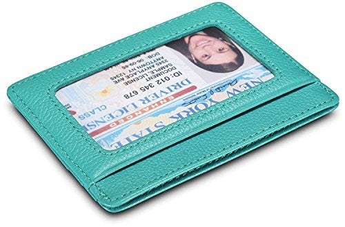 KALMORE Unisex-Adult's Credit Card Holder Leather Slim Minimalist Wallet, Light Blue with Id Window, Classic - Image 3