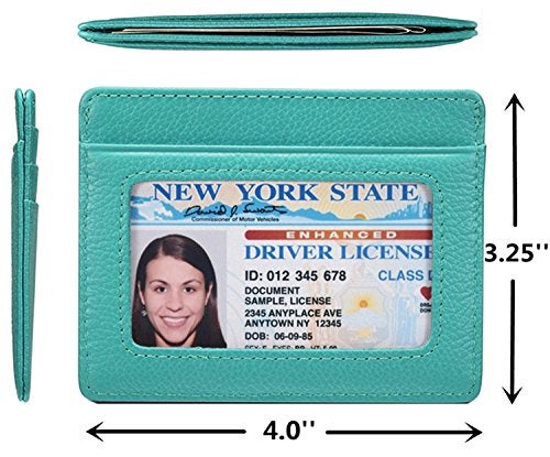 KALMORE Unisex-Adult's Credit Card Holder Leather Slim Minimalist Wallet, Light Blue with Id Window, Classic - Image 4