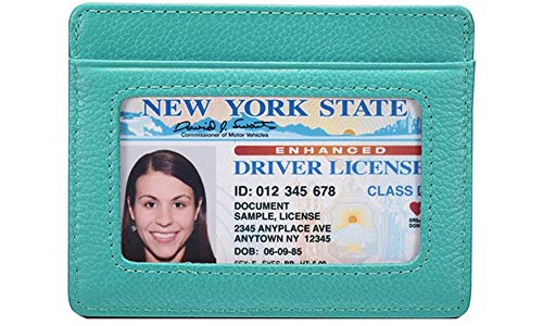 KALMORE Unisex-Adult's Credit Card Holder Leather Slim Minimalist Wallet, Light Blue with Id Window, Classic - Image 1