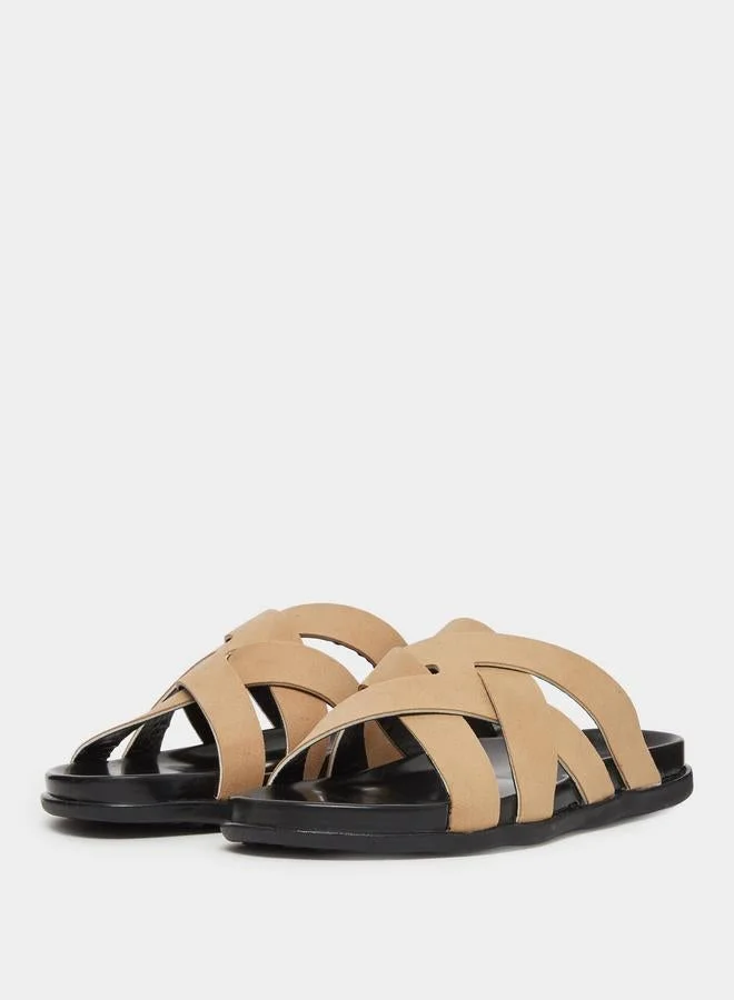 Styli Beige Beige Criss-Cros Slide Sandals for Men | Best Price UAE
