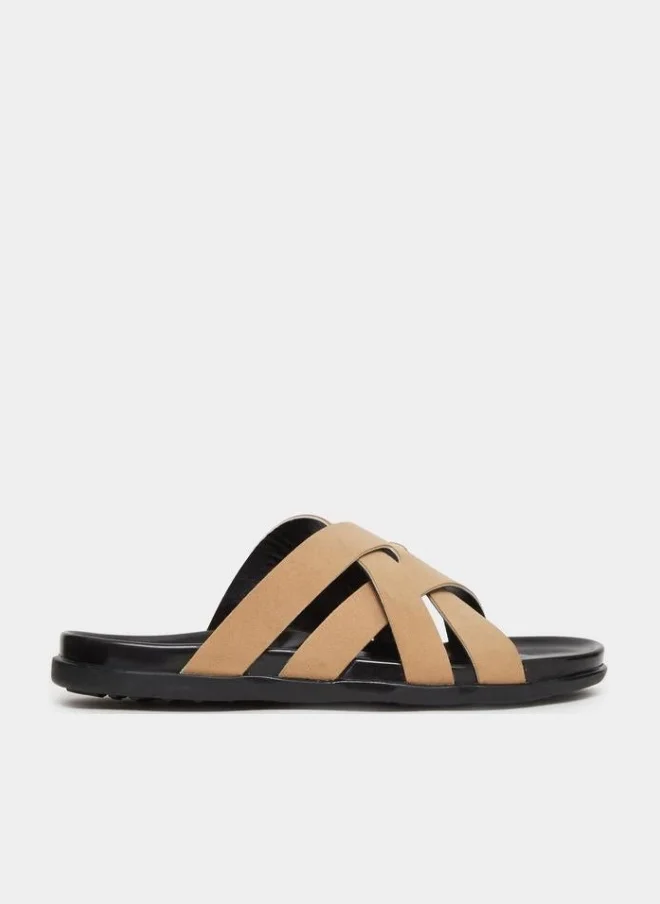 Beige Criss-Cros Slide Sandals