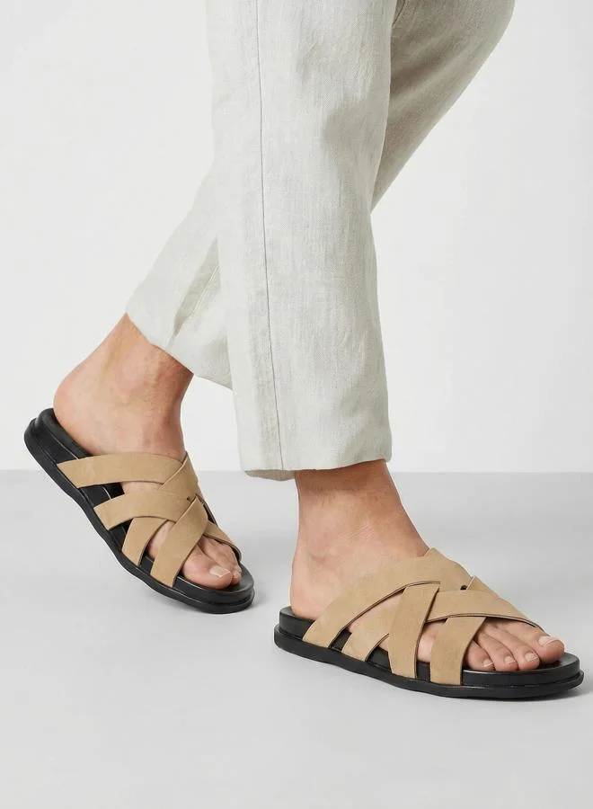 Styli Beige Beige Criss-Cros Slide Sandals for Men | Best Price UAE