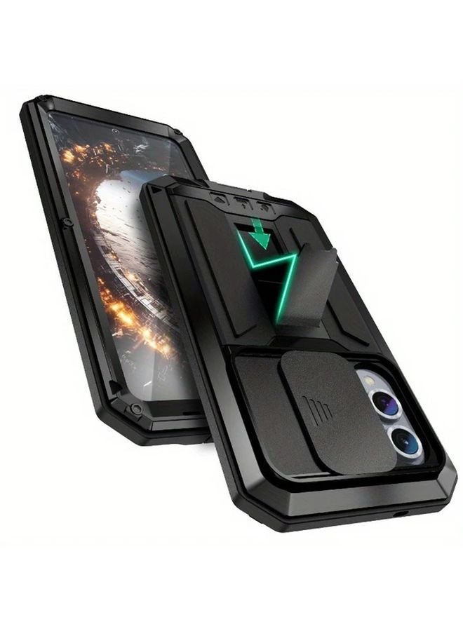 Silvery Galaxy S24 Case Rugged Armor Shockproof Cover with Kickstand Metal Frame - Image 5