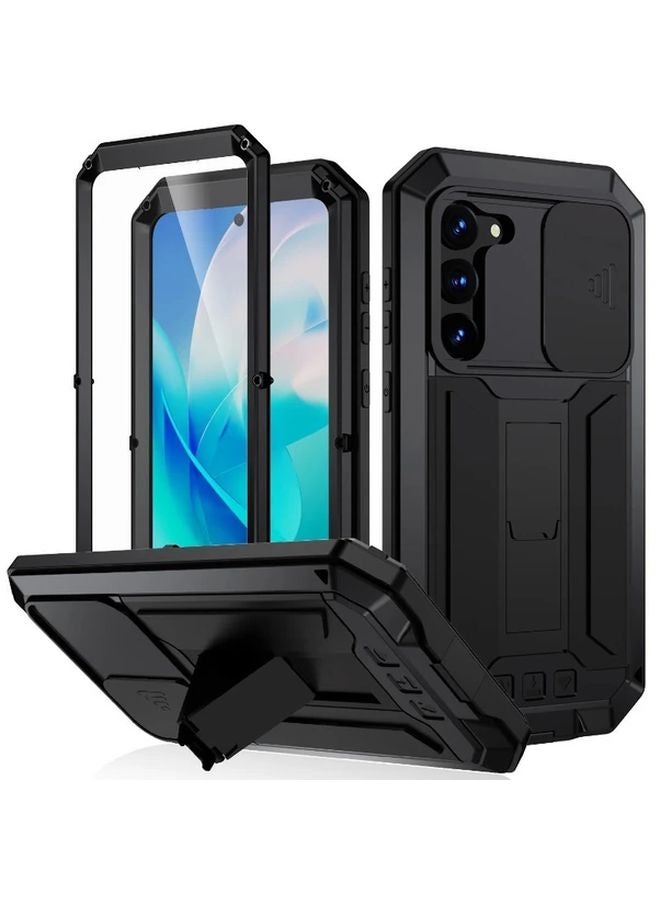 Silvery Galaxy S24 Case Rugged Armor Shockproof Cover with Kickstand Metal Frame - Image 2
