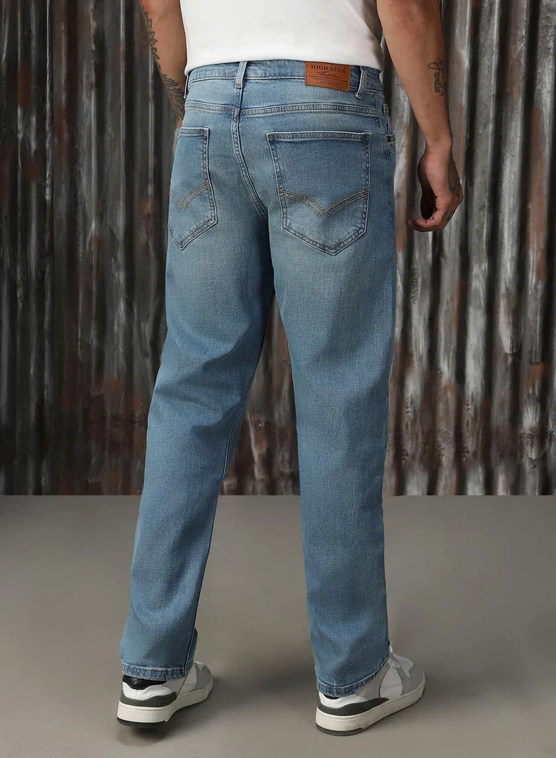HIGH STAR  Men's Indigo 100% Cotton Distressed Jeans for Men | Best Price UAE