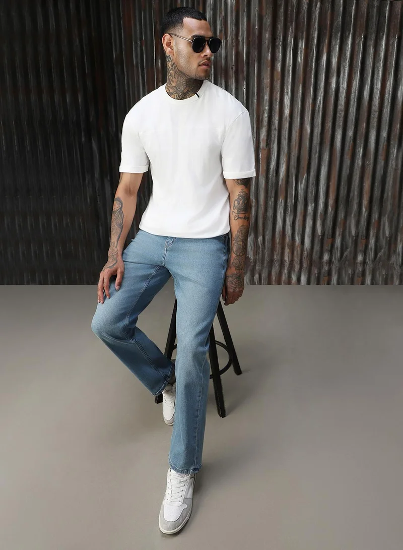 HIGH STAR Men's Indigo 100% Cotton Distressed Jeans