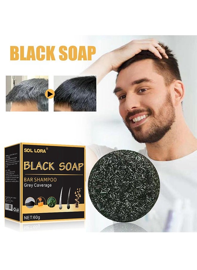 SOL LORA Black Soap Grey Coverage Bar Shampoo 50G, Hair Darkening Soap Bar With Botanical Herbal Extracts For Hair Growth And Dye-Free Solution To Gray Hair  - Image 1