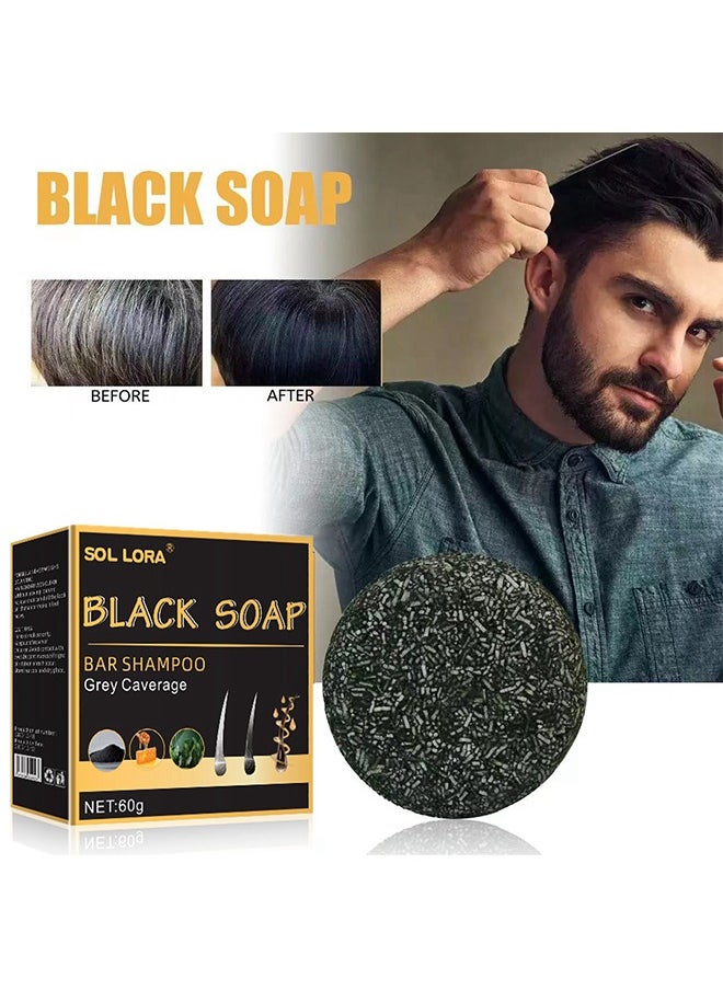 SOL LORA Black Soap Grey Coverage Bar Shampoo 50G, Hair Darkening Soap Bar With Botanical Herbal Extracts For Hair Growth And Dye-Free Solution To Gray Hair  - Image 2
