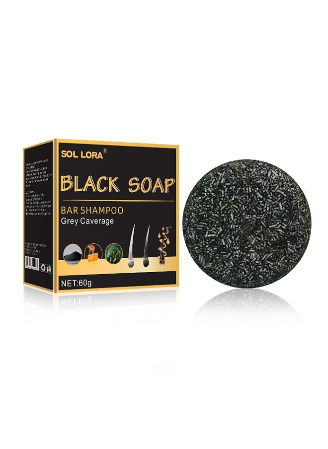 SOL LORA Black Soap Grey Coverage Bar Shampoo 50G, Hair Darkening Soap Bar With Botanical Herbal Extracts For Hair Growth And Dye-Free Solution To Gray Hair  - Image 3