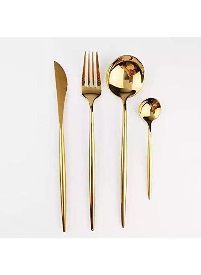 This 24-Piece Gold Stainless Steel Flatware Set Includes 6 Forks, 6 Knives, 6 Tablespoons, And 6 Teaspoons. - Image 3