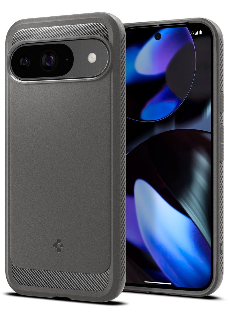 Spigen - جراب Rugged Armor لهاتف Google Pixel 9 / جراب Pixel 9 Pro بنسيج من ألياف الكربون - رمادي رخامي - Image 1