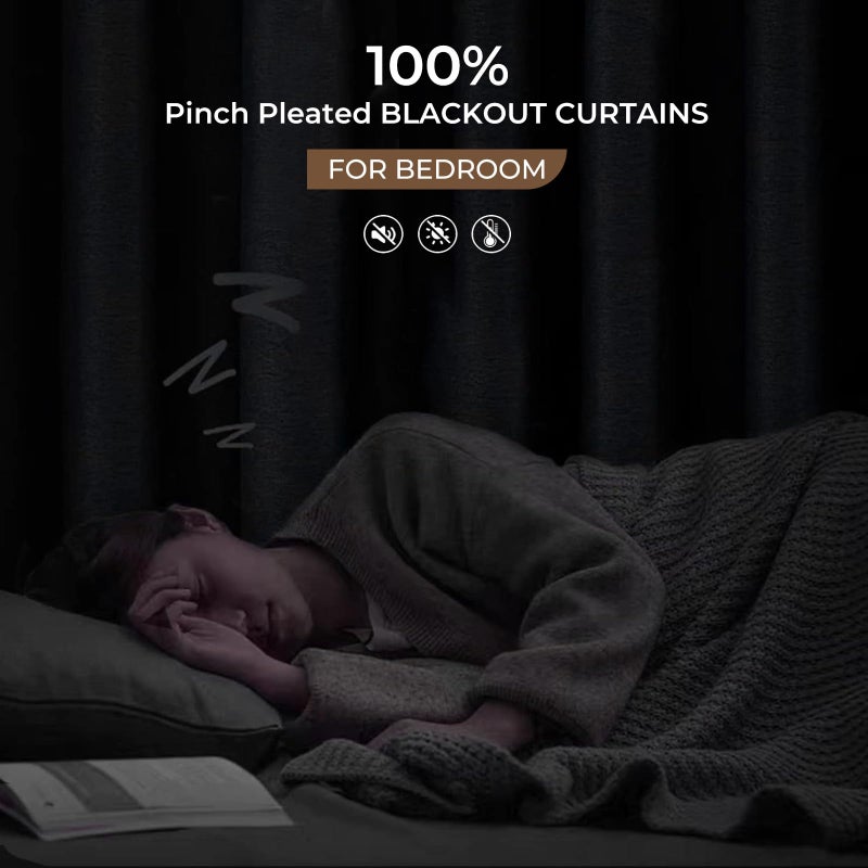 INOVADAY INOVADAY 100% Blackout Curtains for Bedroom  Pinch Pleated Linen Blackout Curtains 102 Inch Length 2 Panels Set  Thermal Room Darkening Linen Curtain Drapes for Bedroom Living Room  W40 x L102  Linen  - Image 3