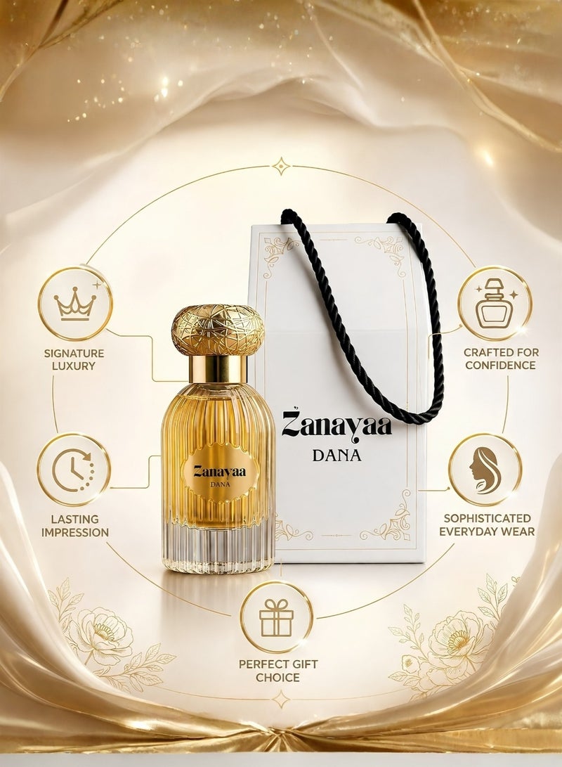 Al Zanayaa Dana 50ml Eau De Parfum Unisex - Long Lasting Luxury Fragrance, Premium Arabic Perfume Spray with Bakhoor, Jasmine, Orchid, Violet, Oud, Amber & White Musk Notes, Daily Wear, Gift Edition - Image 2