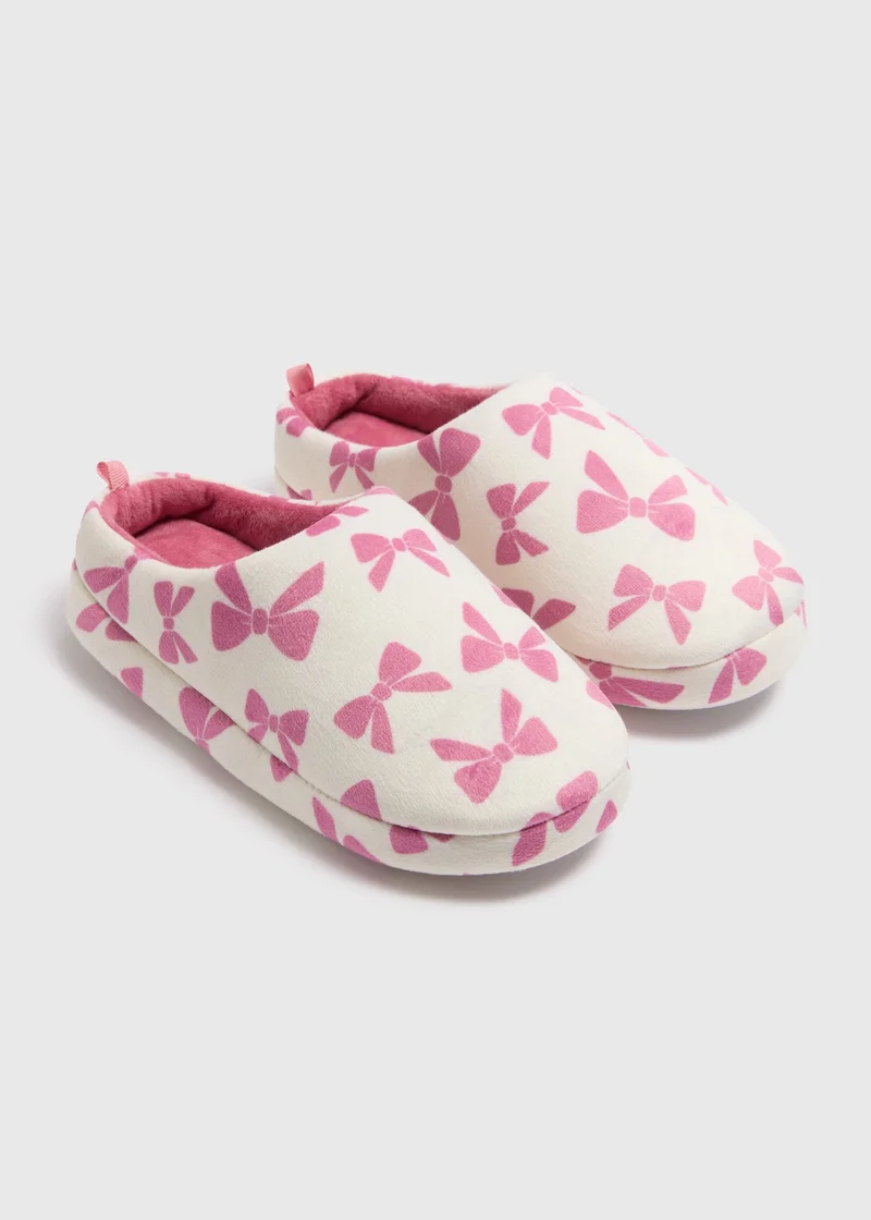 Matalan Girls Cream Bow Mule Slippers