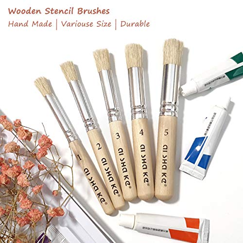 Auhoahsil Stencil Brushes Set, 5 Pcs Natural Bristle Wooden Handle Template Brushes for Wood Wall Model House Painting, Stencil Projects, Card Making, DIY, Crafts and Acrylic Oil Watercolor Painting - Image 3