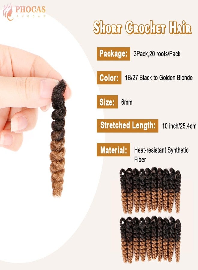 PHOCAS 3Packs 10''Short Crochet Hair Jumpy Wand Curl Weave Crochet Braids Afro Curl Synthetic Hair Extensions for Women (6mm) #1B/27 Black to Blonde - Image 2