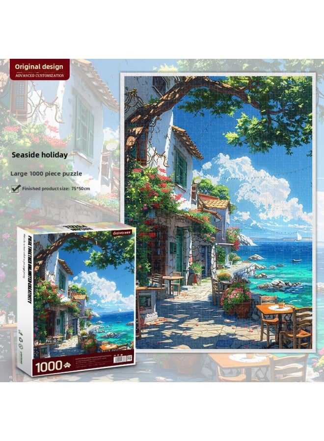 Puzzle 1000 Pieces Adult Puzzle Toys Export Jigsaw Puzzles-Color:【Gift Box】 Beach Holiday/75*50cm - Image 1