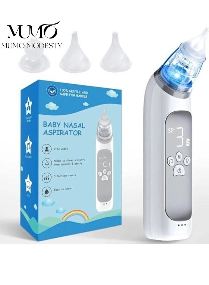 معجب شفاط انف كهربائي للاطفال، 3 رؤوس سيليكون و3 مستويات للشفط، مضاد للتدفق العكسي لحديثي الولادة والاطفال الصغار، وظيفة مهدئة مع الموسيقى والضوء - Image 1