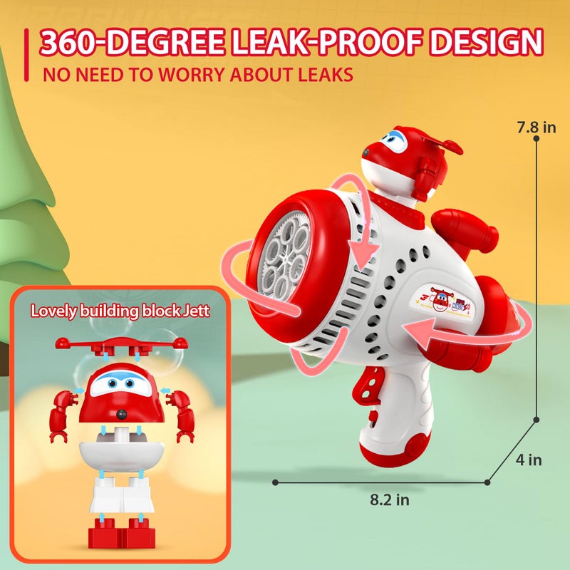 Super Wings Bubble Gun Blaster with Bubble Refill Solution for Kids, Bubble Machine with Jett Figure for Toddlers, Bubble Blaster for Wedding Birthday Party, Bubble Maker for Summer Outdoor Backyard - Image 2