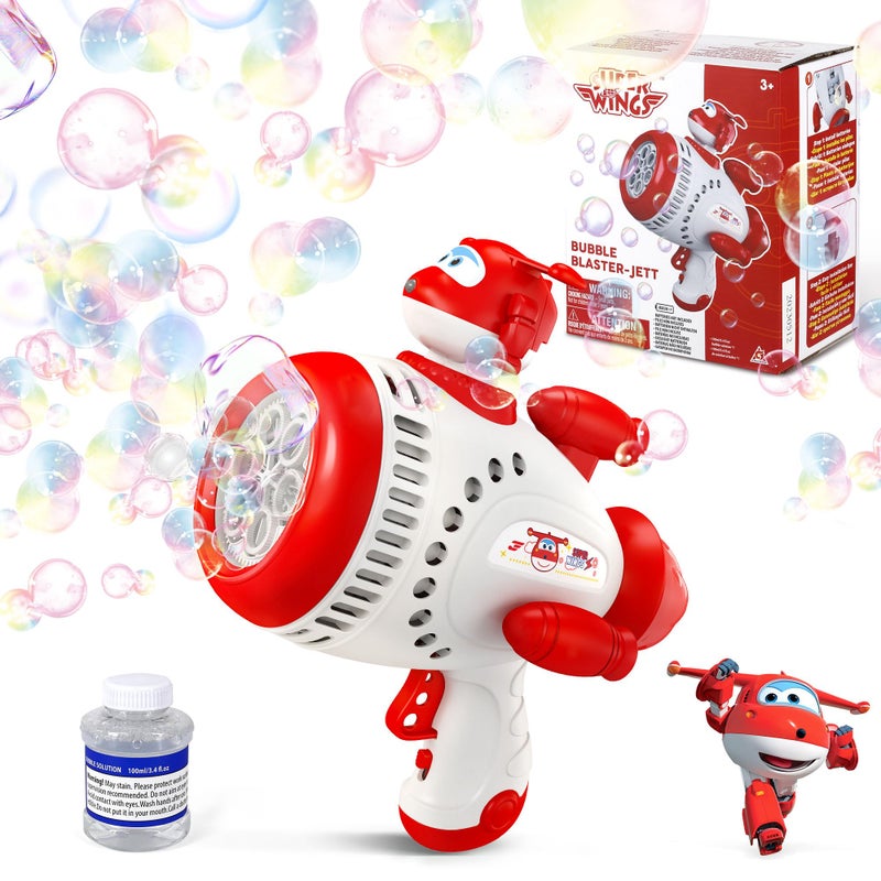 Super Wings Bubble Gun Blaster with Bubble Refill Solution for Kids, Bubble Machine with Jett Figure for Toddlers, Bubble Blaster for Wedding Birthday Party, Bubble Maker for Summer Outdoor Backyard - Image 1