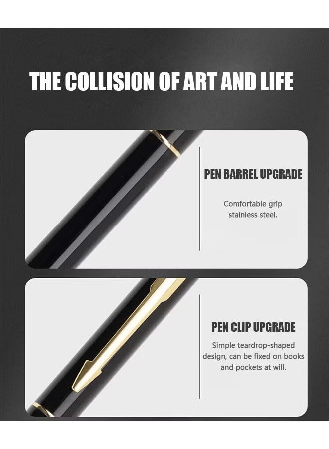 Fountain Pen Set with Gift Box, Refillable High End Business Signature Pen, 0.5MM Classic Metal Pen for Men and Women Writing (Black) - Image 3