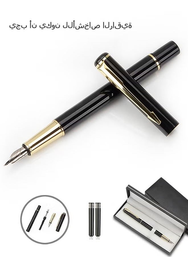 Fountain Pen Set with Gift Box, Refillable High End Business Signature Pen, 0.5MM Classic Metal Pen for Men and Women Writing (Black) - Image 1
