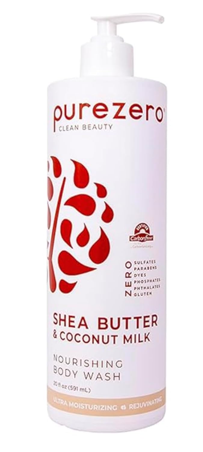 Purezero Shea Butter  Coconut Milk Body Wash  20oz Leaves Skin Hydrated and Fresh Maintain Elasticity and Smoothness Zero Sulfates Zero Parabens
