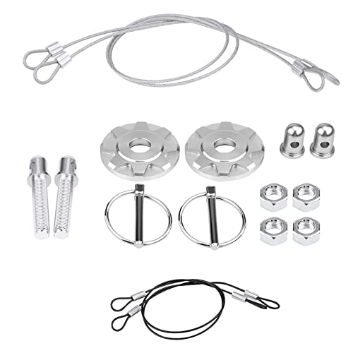 Acouto Hood Pins Kit CNC Aluminum Alloy Car Racing Hood Pin Lock Appearance Kit Universal Hood Pin Plate Kit(Silver) - Image 1