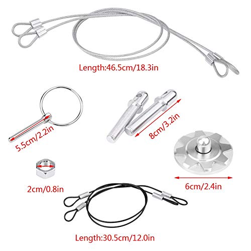Acouto Hood Pins Kit CNC Aluminum Alloy Car Racing Hood Pin Lock Appearance Kit Universal Hood Pin Plate Kit(Silver) - Image 3